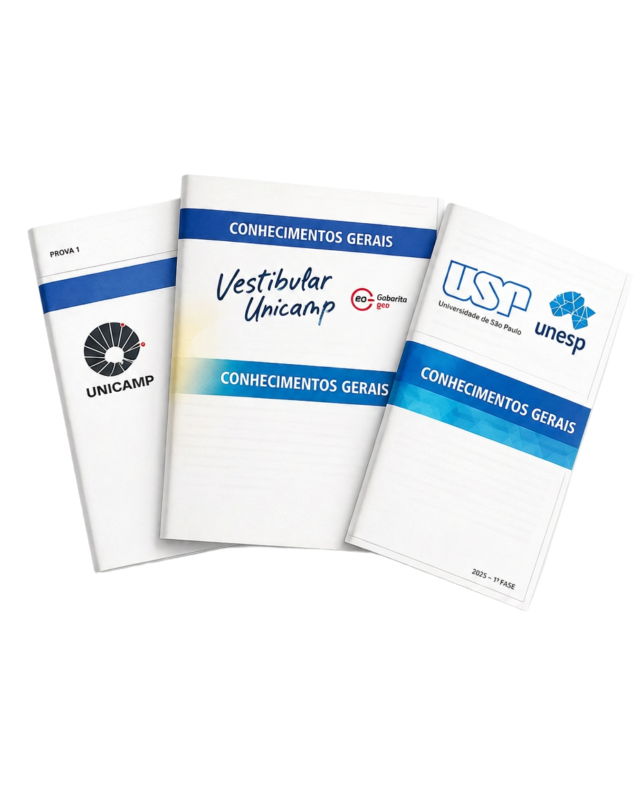 Kit GabaritaGeo: 3 simulados impressos por vestibular — FUVEST, UNESP ou UNICAMP